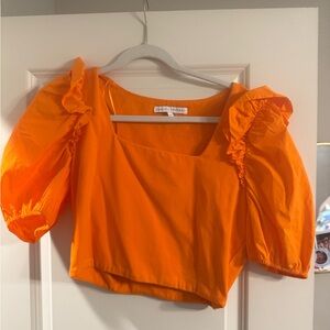 Orange Puff Sleeve Top